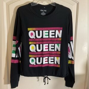 On Fire Queen Black Cotton Top NWOT